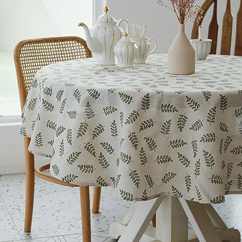 YiHomer Pastoral Round Tablecloth - 60 Inch Dia. Table Cloth - Washable Table Cover with Dust-Proof Wrinkle Resistant for Restaurant, Picnic, Bistro, Indoor and Outdoor Dining, Green Leaf - color: D - Leaf (Green), size: 60" (Round)