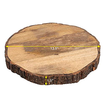 GoCraft Wooden Round Cutting Board with Tree Bark Rim | 1.5" Thick Mango Wood Live Edge Chopping, Prep, Serve Board | Charcuterie Platter - 12.75"