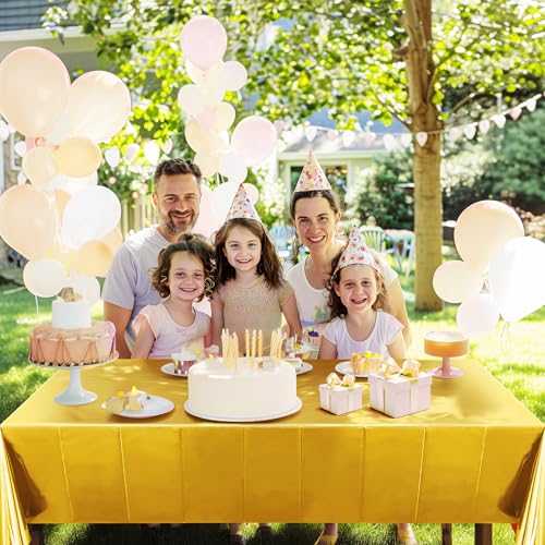 Just Shimmer 2pcs Gold Foil Tablecloth 54 * 72 Inch Plastic Wedding Birthday Party Table Cloths Waterproof Disposable Table Cover for Christmas Graduation Elegant Event Anniversary Party Supplies - color: Golden