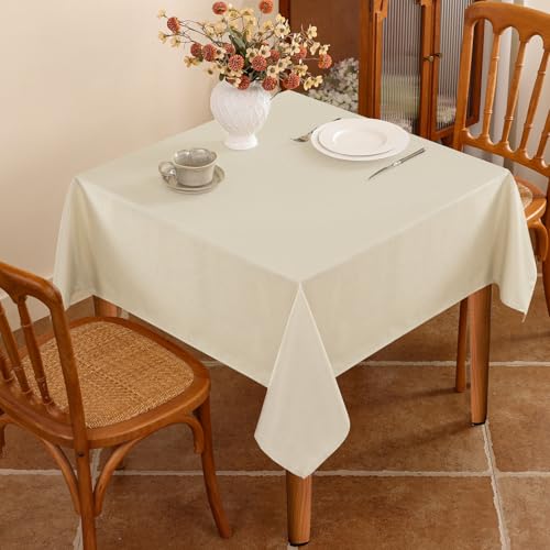 Seenus Beige 54 x 54 Inch Square Table Cloth, Water Resistant & Wipeable Tablecloth for Card Table, Faux Linen Textured Fabric for Dining Kitchen Patio - color: Beige, size: 54" x 54" (Square)