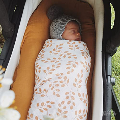 Mini Wander Swaddles for Newborns Muslin Swaddle Blankets - Breathable Soft Gender Neutral Receiving Blanket Baby Essentials | 47 x 47 Cotton - Leaves (Amber) - color: Leaves (Amber)