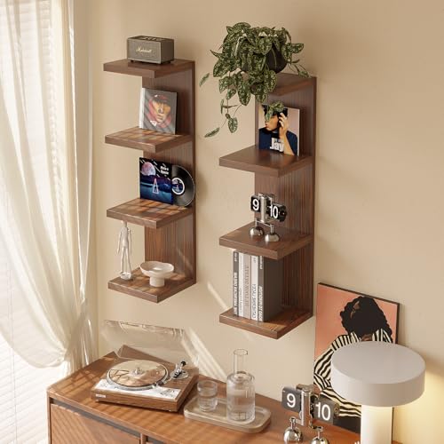 LitaEther Lack Wall Shelf,Display Floating Shelf (Solid Wood, 4 Tier) - color: Solid Wood, size: 4 Tier