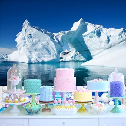 9x6ft White Iceberg Backdrops for Photography Polar Region Snow Wedding Backdrop North Pole Ice Shelf Snow Mountain Backdrops Blue Sky Pure Clean Sea Water Backdrop Photo Shooting Props - size: 9x6ft