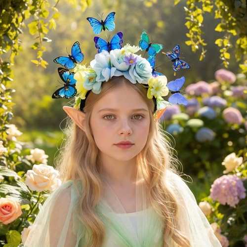 Butterfly Flower Crown Headband, Flower Headbands Floral Hair Bands, Fashion Accessories for Women Photo Props