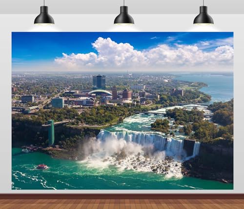 10x6.5ft Niagara Falls Photo Backdrop Cityscape Blue Sky Grand Waterfall Panoramic Photography Backdrop Home Decor Travel Photo Portrait Studio Photoshoot Props - size: 10x6.5FT