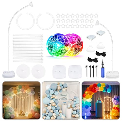 AerWo Lighted Balloon Arch Kit 8.2FT & 6FT, Free Bending Top Half Balloon Arch Stand with Base, Floor Frame for Wedding Birthday Party Baby Shower Yard Lawn Home Christmas Decorations - style: Lighted Half Balloon Arch Stand