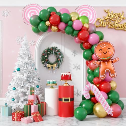 Biapian Christmas Balloons Decorations, Large Gingerbread Man Balloons Foil Pink Candy Cane Balloon Helium for Christmas Baby Shower Holiday Xmas New Year Birthday Party Decorations Supplies - style: Pink Xmas