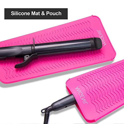 ANGENIL Resistant Silicone Mat Pouch for Hair Straightener Professional Beach Wave Curling Iron 2 in 1, Titanium Ceramic Flat Iron, Curling Wand, Crimper Hair Iron Tools, Food Grade Silicone, Pink - color: Rose Red