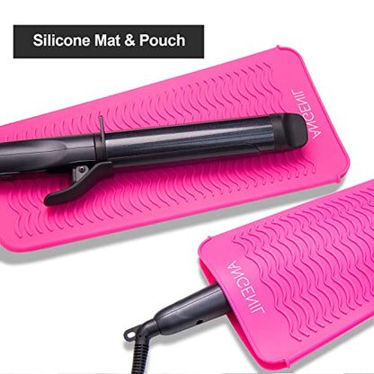 ANGENIL Resistant Silicone Mat Pouch for Hair Straightener Professional Beach Wave Curling Iron 2 in 1, Titanium Ceramic Flat Iron, Curling Wand, Crimper Hair Iron Tools, Food Grade Silicone, Pink - color: Rose Red