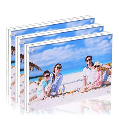 3 Pack 8x10 Acrylic Photo Frame, Clear Double Sided Magnetic Picture Frame 10mm Desktop Display with Stand- Free Soft Microfiber - size: 8x10"-3