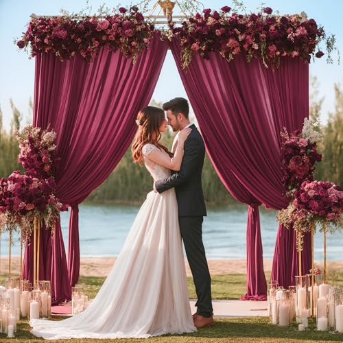 10ft x 8ft Photo Backdrop Curtains Burgundy Wrinkle-Free Polyester Fabric Backdrop Drapes for Wedding Baby Shower Birthday Party Photography Background Decoration - color: Burgundy, size: 5'(W) x 8'(H), 2 Panels