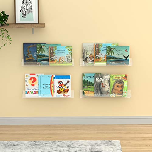 NIUBEE 24" Premium Acrylic Floating Nursery Kids Bookshelf Wall Ledge Shelf, Clear Invisible Spice Rack Bathroom Storage Shelves Display Organizer, 50% Thicker with Screwdriver, Set of 4 - size: 24"(4 Packs)