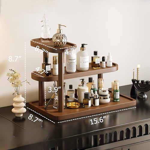 GDQ Wooden Display Organizer Stand,Perfume Organizer, Brown Pine Wood Vanity Organizer Display Storage for Cosmetics, Perfume, Plants, Tea Set, Open Design for Entryway/Living Room/Bathroom/Bedroom - color: Brown 2