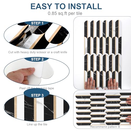 10-Sheet Fish Scale Peel and Stick Backsplash for Kitchen Wall Tiles,12 inches Black Clara Stone Mixed Metal Gold 3D PVC Wall Tile Stick on Backsplash for Kitchen and Bathroom - color: Black Clara Stone Mixed Metal Gold