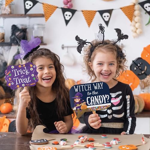 Halloween Photo Booth Props - 41-pc Kit With 8 x 10-Inch Sign, 60 Adhesive Pads, and 45 Sticks - Photobooth Decorations and Selfie Props