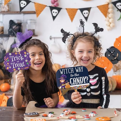 Halloween Photo Booth Props - 41-pc Kit With 8 x 10-Inch Sign, 60 Adhesive Pads, and 45 Sticks - Photobooth Decorations and Selfie Props