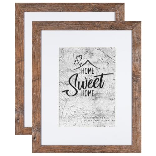 Califortree 8x10 Picture Frames - 5x7 Mat Included, Plexiglass, Wall/Tabletop Use, 2 Packs, Rustic Brown - size: 8x10-2Pack