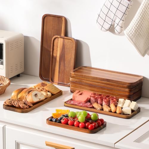 Small Solid Acacia Wood Serving Trays and Platters - Wooden Mini Charcuterie Boards, Rectangle Cheese Board for Food, Bathroom, Home Decor, Kitchen Counter, (14" x 5.5", 1 Pack) - size: 14" x 5.5" x 0.6"