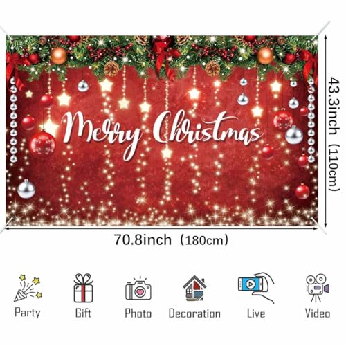 Zliisang 5.9x3.6ft Merry Christmas Backdrop for Photography Glitter Sparkle Red Snowflakes Photo Background Winter New Year Eve Family Christmas Party Decoration