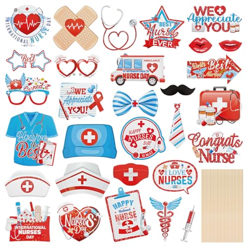 WILDREEDS 30pcs Nurse Photo Booth Props Nurse Graduation Party Decoration Photo Booth Props Nurse Selfie Props - color: Nurse