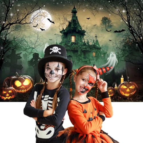 Mocsicka Halloween Backdrop 7x5ft Scary Castle Haunted House Graveyard Wall Backdrop for Photography Bat Horror Moon Night Party Decorations Banner Photo Booth Props - size: 7x5ft