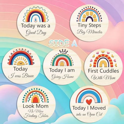 14 Designs NICU Milestone Cards Sign - Reversible Hospital to Home Journey Wooden Photo Props for Preemies, Celebrate NICU Baby's Special Milestone Moments (NICU Milestones) - color: NICU Milestone