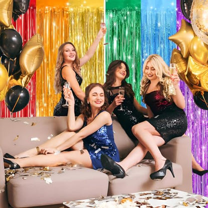 Valentines Day 2 Pack 3.3 * 8.3 ft Foil Curtain Metallic Tinsel Fringe Curtains Photo Booth Props Backdrop for Birthday Wedding Engagement Baby Shower Christmas Holiday Celebration Party，Rainbow - color: Rainbow, size: 2 Pack
