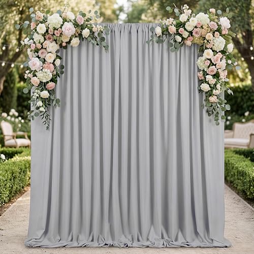 Wedding Backdrop Curtains 2 Panel 5ft x 8ft Grey Polyester Backdrop Drapes for Birthday Party Decoration Ceremony Prom Stage Backdrop Curtain - color: Grey, size: 2 Panels 5ft X 8ft