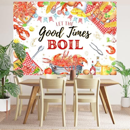 Crawfish Boil Backdrop 10x7ft Let The Good Times Boil Crawfish Shrimp Party Decorations Seafood Feast Birthday Photography Background Photo Booth Prop (10x7ft) - size: 10x7ft