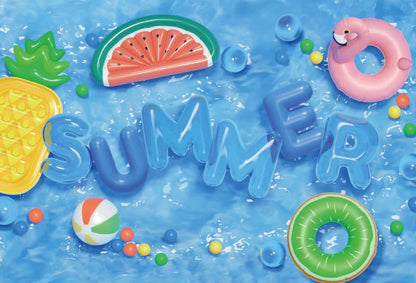 Renaiss 10x8ft Hello Summer Backdrop Swim Ring Beach Ball Swimming Pool Background Summer Holiday Splash Party Banner Kids Birthday Baby Shower Wedding Graduation Water Party Decors Photo Booth Props - size: 10x8ft