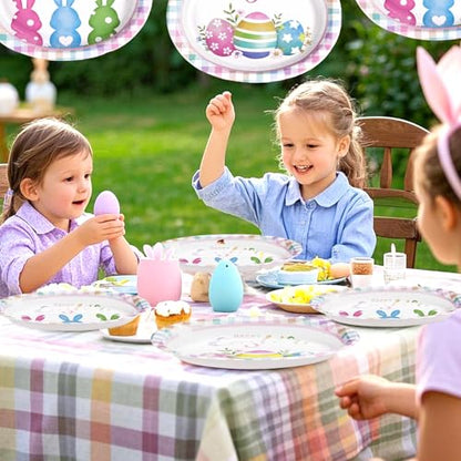50 Pcs Easter Oval Paper Plates 10" x 12" Large Easter Bunny Egg Plates Heavy Duty Disposable Easter Rabbit Dinner Plates Colorful Plaid Platters for Spring Holiday Baby Shower Birthday Party Supplies - style: 50Pcs Easter Bunny Egg Oval Plates