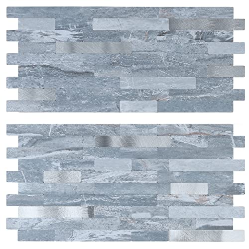 Midcard 20 Sheets Peel and Stick Backsplash PVC Wall Tile,for Kitchen Backsplash - color: Dark Blue With Metallic Silver, size: 20