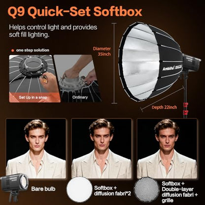GODOX Light Kit, LE200Bi Continuous Output Lighting, Godox Lighting Kit with Quick Release Softbox, 280cm/ 9.18 FT Stand, 2800K-6500K, CRI 98+, Bluetooth/DMX Control for Studio, Filmmaking - size: Black-1Pcs Kit
