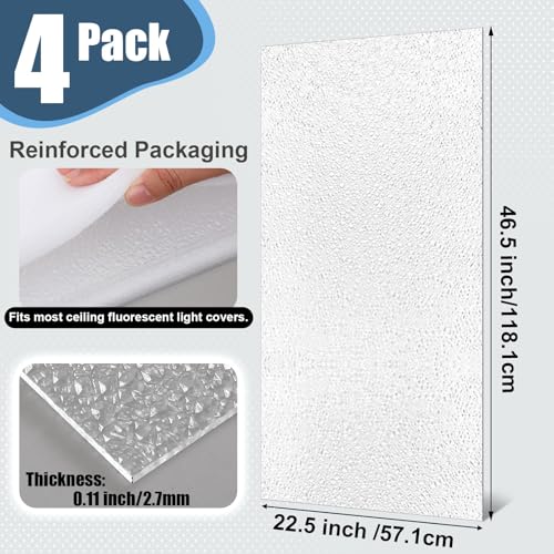 Pushglossy 4 Pack 22.5" x 46.5"x0.11" Fluorescent Light Cover Clear Acrylic Ceiling Light Prismatic Flat Panels Sheet Drop Overhead Fixtures Diffuser Replacement for Office Home Commercial Hospital