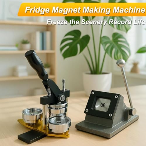 2x2 in Square Photo Fridge Magnet Maker Machine with Picture Cutter, DIY Custom Badge Maker, Includes 100 Sheets of Photo Paper+100 Sets of Consumables