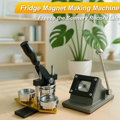 2x2 in Square Photo Fridge Magnet Maker Machine with Picture Cutter, DIY Custom Badge Maker, Includes 100 Sheets of Photo Paper+100 Sets of Consumables
