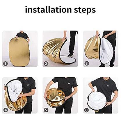 Godox 40"x60"/100x150cm Collapsible Photography Light Reflector, 5-in-1 Oval Multi Disc Diffuser with Carrying Bag - Gold, Silver, Black, White, Translucent for Studio Outdoor Lighting - size: 40"x60"/100x150cm