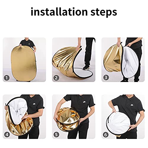 Godox 35"x47"/90x120cm Collapsible Photography Light Reflector, 5-in-1 Oval Multi Disc Diffuser with Carrying Bag - Gold, Silver, Black, White, Translucent for Video Studio Outdoor Lighting - size: 35"x47"/90x120cm