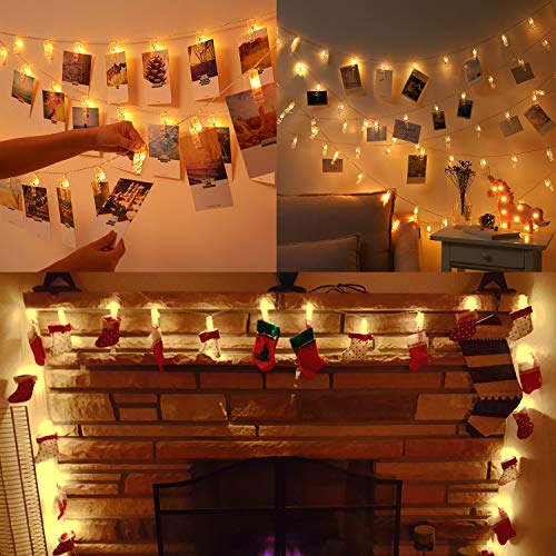 Betus 10 Ft 20 LEDs Photo Clips String Lights - Battery Powered Fairy Twinkle Light with Clips for Hanging Photos Pictures Cards & Artwork, for Bedroom Home Decoration (Warm White)