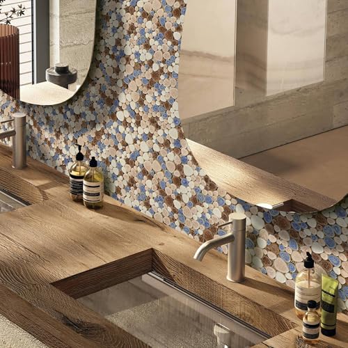 Parrotile Yosemite Matte Pebble Stone Tiles for Shower Floor Bathroom Mosaic Tile Extremely Non Slip [5 Sheets] - color: Matte Yosemite