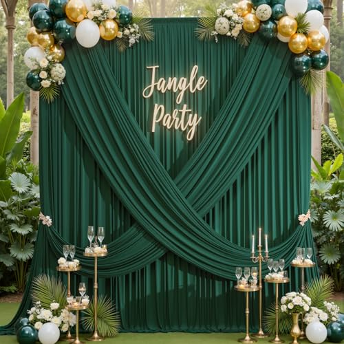 20×12ft Wrinkle Free Hunter Green Backdrop Curtain for Wedding Parties, 4 Panels 5×12ft Long Soft Silky Polyester Backdrop Drapes Photo Back Drop Curtains for Jungle Party Photography Background Cloth - color: Hunter Green, size: 12ft Long_4 Panels