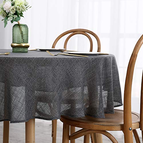 maxmill Flaxy Faux Linen Tablecloth with 2-Tone Slubby Texture Wrinkle Resistant Anti-Shrink Soft Table Cloth for Kitchen Dining Restaurant Tabletop for Event Holiday Dinner Round 70 Inch Charcoal - color: Flaxy Charcoal, size: 70" (Round)
