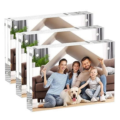 AITEE 3.5x5 Acrylic Picture Frames 3 Pack, 20% Thicker Block, Clear Picture Frames Freestanding Double Sided Magnetic Acrylic Lucite Frameless Transparent Square Frame Gift for Desktop Display - size: 3.5x5