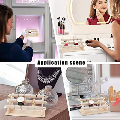 NBEADS 3-Tier Ring Display Stands, Fashion Style Detachable Finger Velvet Ring Display Stands with Golden End Jewelry Holder for Wedding Jewelry Storage Organizer - color: 3-Tier Wooden L.w.thi: 7.87x4.13x3.54"