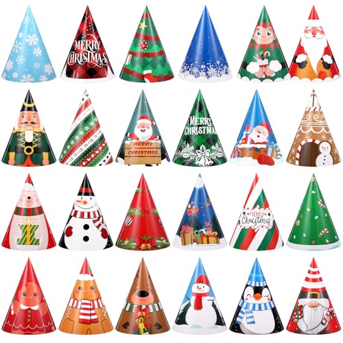 24 Pcs Christmas Party Hats Paper Xmas Tree Reindeer Santa Snowman Elf Cone Hat Christmas Photo Props Party Favors - style: Cute Style