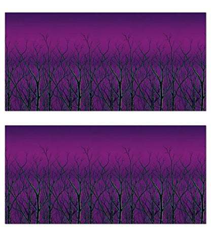 Beistle Spooky Forest Treetops Backdrops – 2 Printed Bare Tree Silhouette Plastic Wall Coverings for Halloween Haunted House Party Décor Indoor Scene Background Display, 4 Ft x 30 Ft Each - style: Spooky Forest Treetops - 2 Piece