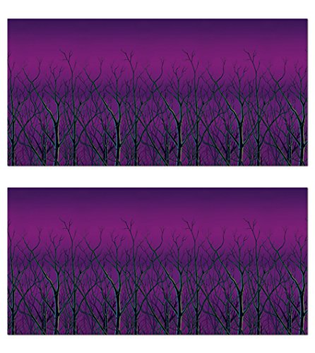 Beistle Spooky Forest Treetops Backdrops – 2 Printed Bare Tree Silhouette Plastic Wall Coverings for Halloween Haunted House Party Décor Indoor Scene Background Display, 4 Ft x 30 Ft Each - style: Spooky Forest Treetops - 2 Piece