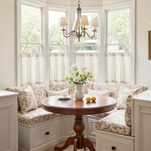 jinchan Kitchen Curtains Linen Tier Curtains 20 Inch Farmhouse Cafe Style Country Rustic Rod Pocket Light Filtering for Laundry Room Bathroom Sink RV Small Window 2 Panels Beige - color: Rod Pocket Crude, size: 26"W x 20"L (Pack of 2)