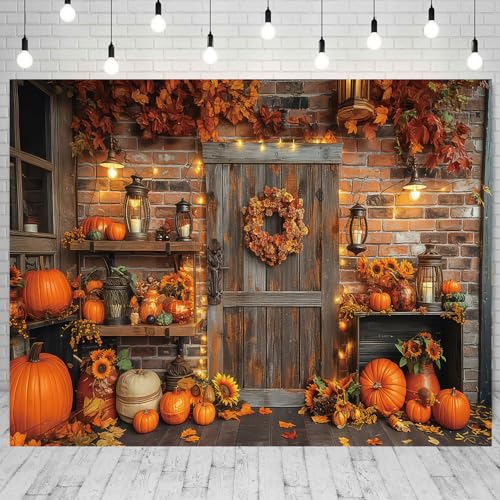 Fall Barn Door Backdrop 10x8ft Fabric Farm Pumpkin Autumn Maple Leaves Photography Background Harvest Theme Thanksgiving Day Party Decorations Portrait Video Take Background Studio Photo Booth Props - color: Fall Barn Door 04