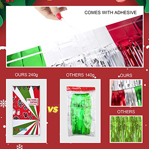 LOLStar 5 Pack Christmas Foil Fringe Curtains Decoration 3.3 X 6.6 ft Red Silver Green Tinsel Fringe Photo Backdrop Streamer for New Year, Ugly Sweater Party - size: 5 PACK